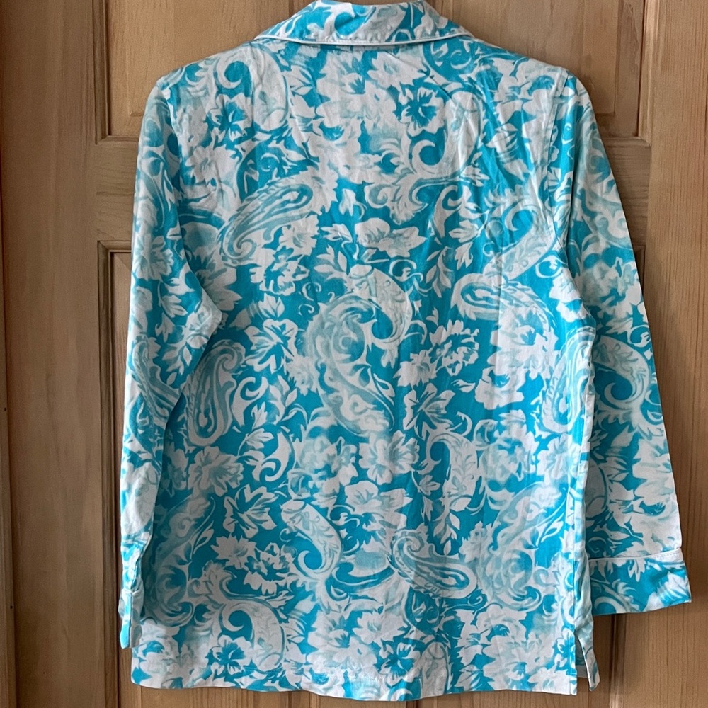 Lauren Ralph Lauren Blue and White Button Down Pajama Top - Picture 2 of 7